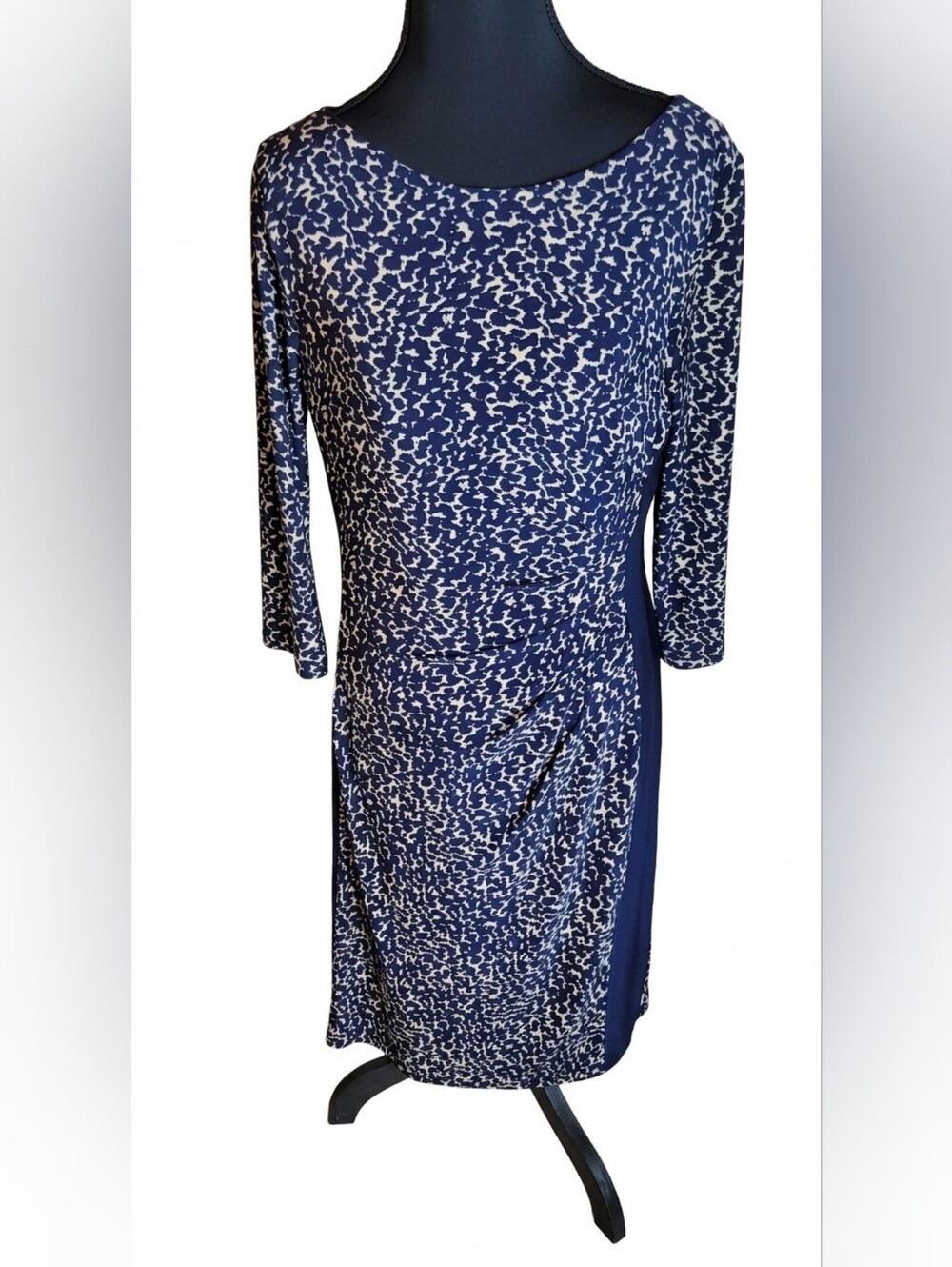 Lauren Ralph Lauren Navy and White Printed Long Sleeve Sheath Dress